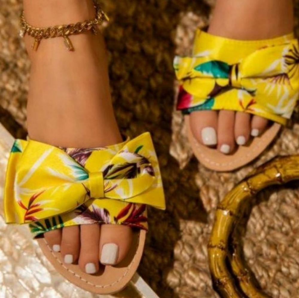 Floral Bow Slide Sandals